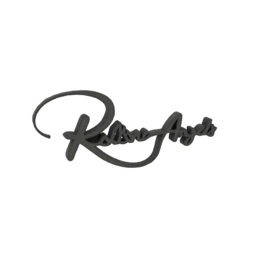 عرض ثلاثي الأبعاد لشعار 'Resilience Angels' بخط متدفق أنيق مع تأثير نقش خفيف.