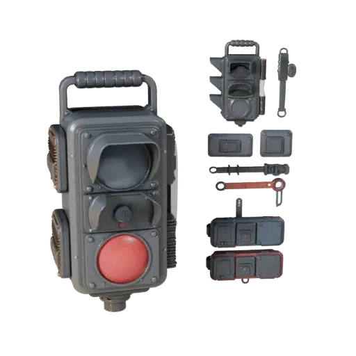 Modello 3D stilizzato Beacon Segnale Urbano, rendering isometrico stilizzato, che mostra impugnature in gomma, forma di ogget