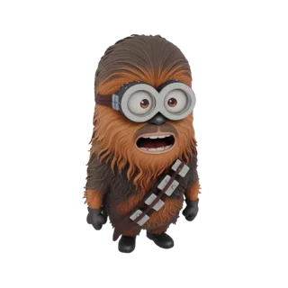 3D-Modell eines Minion-Charakters, verkleidet als Chewbacca aus Star Wars, komplett mit pelziger brauner Textur und Brille.
