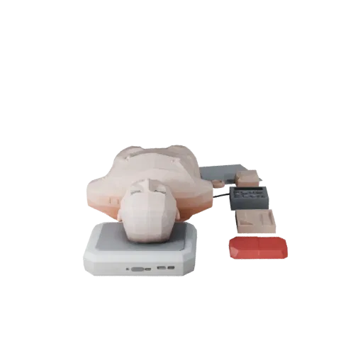 Surgical CPR Torso Trainer Low Poly 3D model, game viewport three-quarter view, showing neutral plastics, form detail.