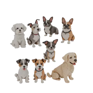 3D model set of 8 different dog breeds in sitting poses, with detailed fur