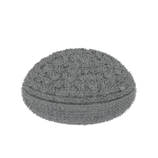 Modèle 3D d'un coussin rond gris moelleux avec une surface texturée, isolé sur fond blanc.