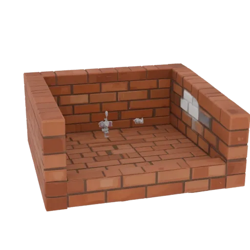 3D Modell eines Grills aus roten Ziegeln mit simulierten Wandkränen.