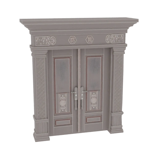 Ornate Double Entrance Doors with Pediment
