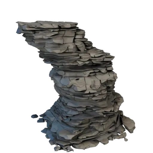 Modello 3D Realistico Scogliera Costiera, rendering ambientale a tre quarti, che mostra pietra stratificata, bordi dell'acqua