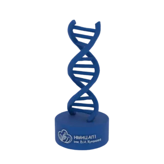 Blue DNA Helix Sculpture with Emblem Base