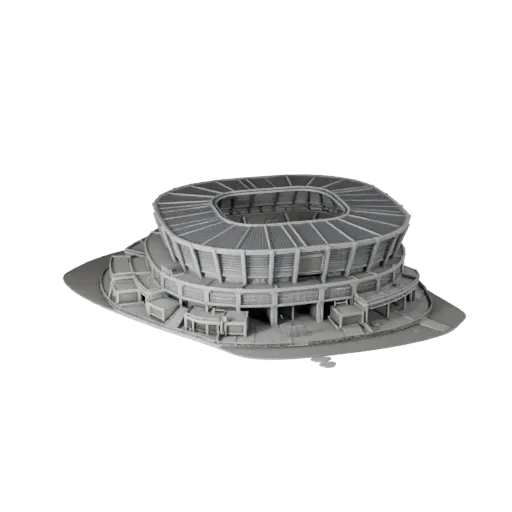 Modelo 3D de exterior de estádio pronto para Unity, viewport do motor Unity, mostrando materiais de edifício público e detalh