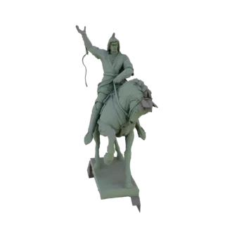 Equestrian Warrior Statue with Raised Sword