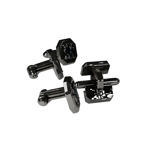 Monogram Style Cufflink game ready 3D model, isometric studio render, showing cufflink silhouette and surface contrast.