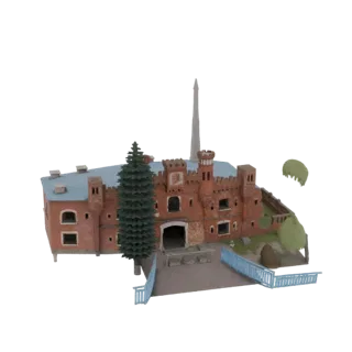 Brick Fortress with Chimney and Tree