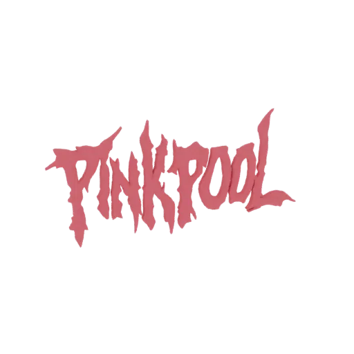 Modelo 3D del logo 'Pinkpool' en un rosa vibrante, con una apariencia fluida y derretida.
