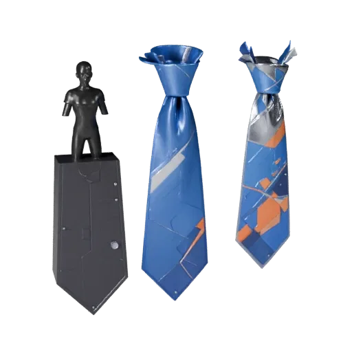 Modello 3D stilizzato di Cravatta, rendering isometrico stilizzato, che mostra metallo, piccola silhouette indossabile.
