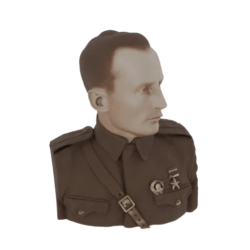 3D model of a Soviet military officer bust, facing right, wearing a uniform with a medal.