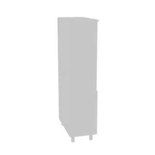 Side view of a tall, minimalist gray cabinet with a recessed base, presented as a 3D model.