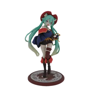 3D-Modell eines Catgirl-Charakters im Piratenkostüm, mit Schwert und auf einem dekorativen Sockel.