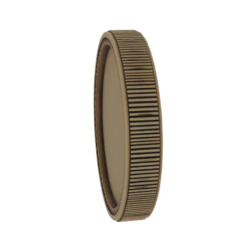 Modèle 3D de tranche de pièce avec une texture nervurée détaillée et un lustre métallique, vu de côté.