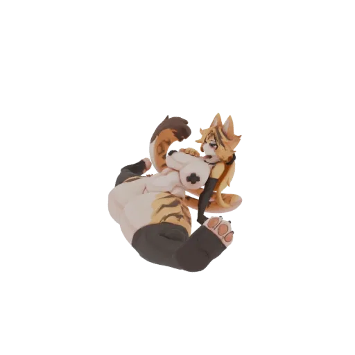 A 3D render of a stylized furry tiger character with orange and black stripes, posed dynamically on a white background.
