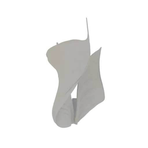 3D-Modell-Rendering einer abstrakten Skulptur, die fließenden, gefalteten Stoff mit glatten Kurven und komplizierten Falten d