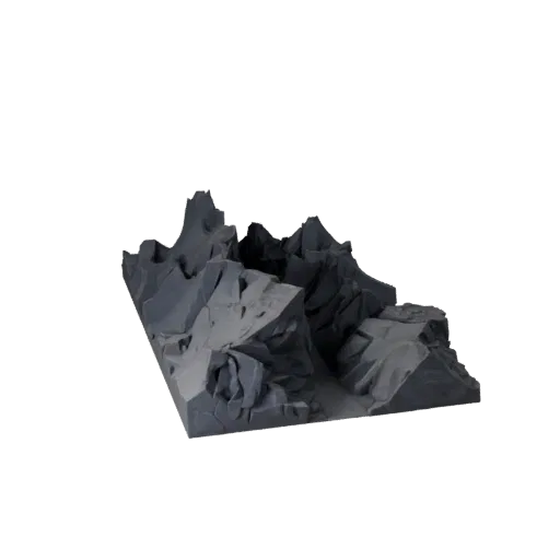 Rocky Canyon Pass Stylized 3D model, stylized isometric environment render, showing layered soil, dune ridges.