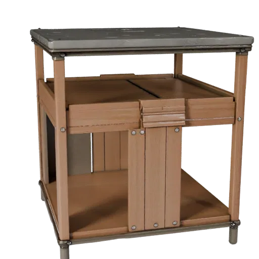 Table d'appoint extensible modulaire 3D, salon, vue isométrique du kit modulaire, détail du grain du bois.