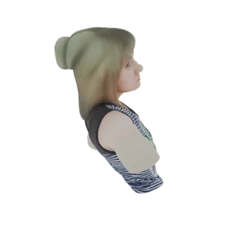 A 3D render of a stylized female bust with blonde hair styled in a prominent braid, viewed from the side.