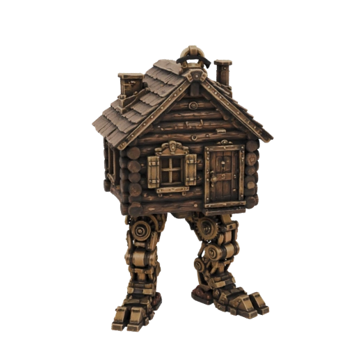 Steampunk Log Cabin House on Mechanical Legs