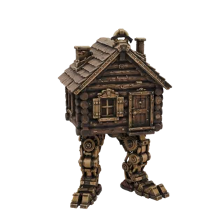 Steampunk Log Cabin House on Mechanical Legs