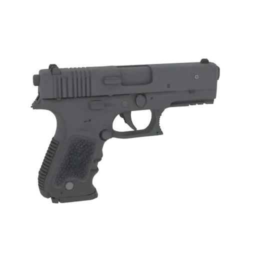 Glock 17 pistol body 3D model in gray, side view, on a white background
