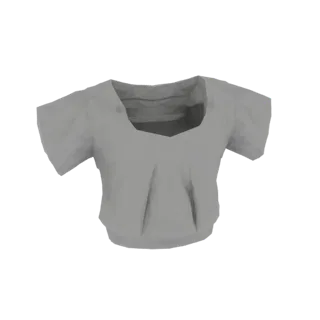 3D model of a light gray, short-sleeved crop top with a V-neck and front pleats, presented on a white background.