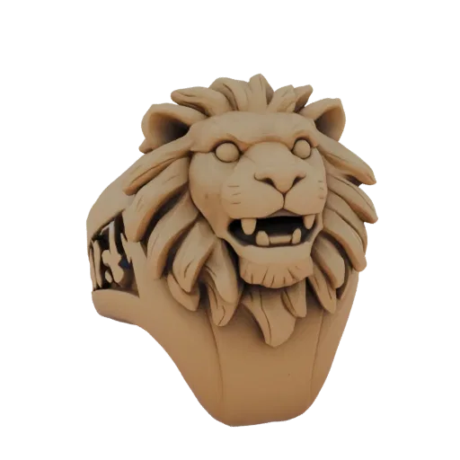 Modèle 3D de bague tête de lion Art Déco, vue de face