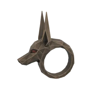 3D-Modell eines Low-Poly Anubis-Kopfrings mit roten Edelaugen, präsentiert auf weißem Hintergrund.