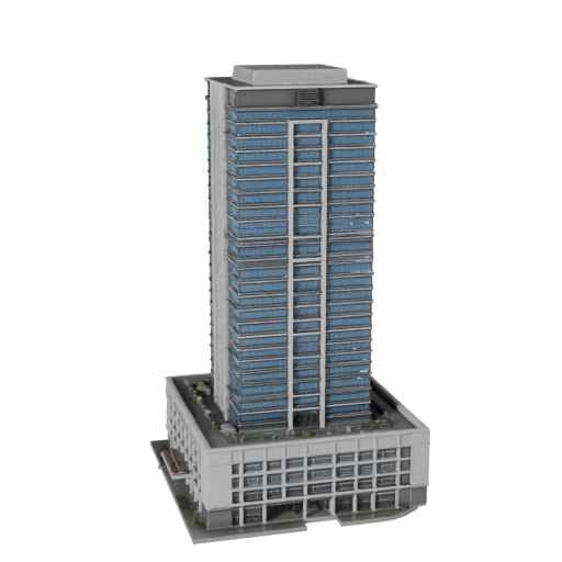 Modello 3D di Grattacielo Residenziale e Commerciale High Poly per Archviz