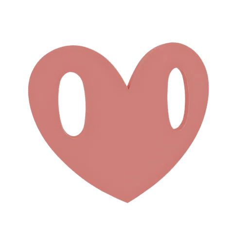 A 3D render of a pink heart-shaped face mask with two oval eye holes, presented on a white background.