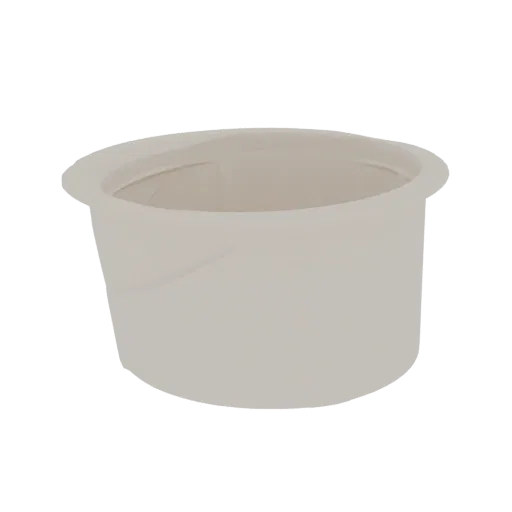 Un rendu 3D d'un gobelet en papier blanc uni avec un bord légèrement évasé, présenté sur un fond blanc.
