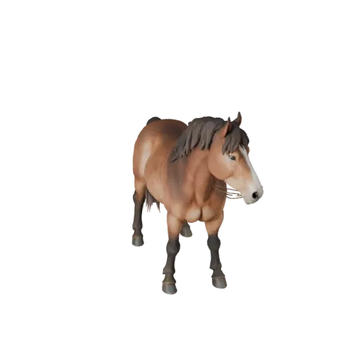 Modèle 3D de mule, vue latérale caméra de jeu, asset animalier prêt pour Unity avec rupture de crinière, formes de narines, p