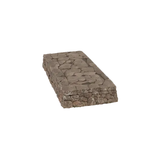 3D model of a rectangular ancient stone paving slab with irregular stone pieces and a weathered texture.