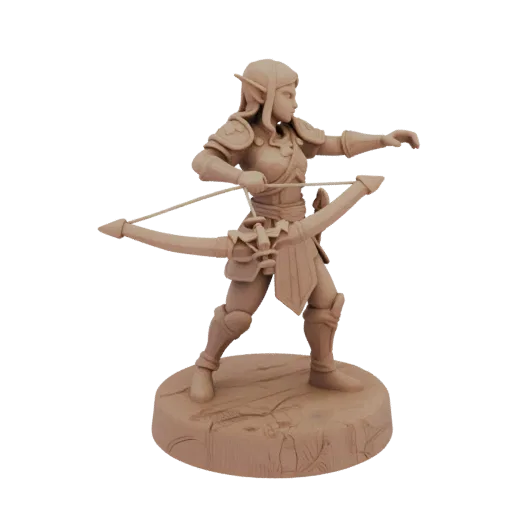 مجسم مصغر لقوس خيالي من الإلف مندفع STL، عرض ثلاثي الأبعاد على الطاولة، مجسم مصغر قابل للطباعة بالراتنج للمناوشات مع خشب الثل