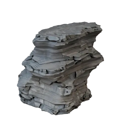 Modelo 3D realista de Formación Rocosa de Mesa, renderizado de entorno a tres cuartos, mostrando piedra estratificada, caras