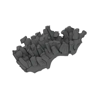 3D render of an abstract, gray crystalline growth with sharp, angular formations against a white background.