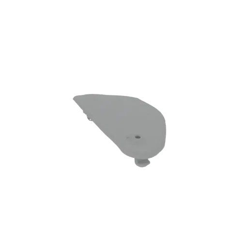 Ein glattes, graues, abstraktes 3D-Modell einer Tropfenform mit einem kleinen Loch auf der Oberfläche, isoliert auf weißem Hi