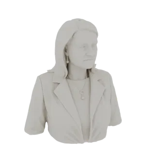 3D model of a woman's bust wearing a necklace and earrings, rendered in a neutral tone.