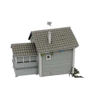 Tiled Roof House with Porch and Chimney