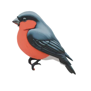 Ein stilisiertes 3D-Modell eines Stieglitz Vogels mit leuchtend roter Brust und dunkelgrauem Rücken, der auf einer unsichtbar
