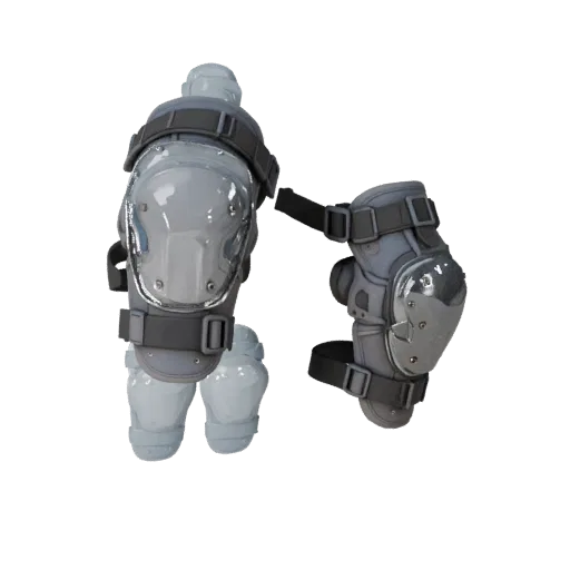 Training Knee Pads Stylized 3D model, stylized isometric render, showing transparent shields, protective silhouette.