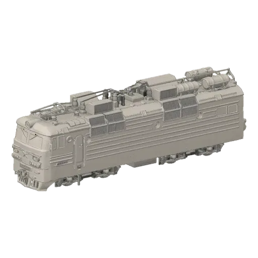 3D model of a Soviet electric locomotive, viewed from a three-quarter angle, showcasing its detailed exterior and roof compon