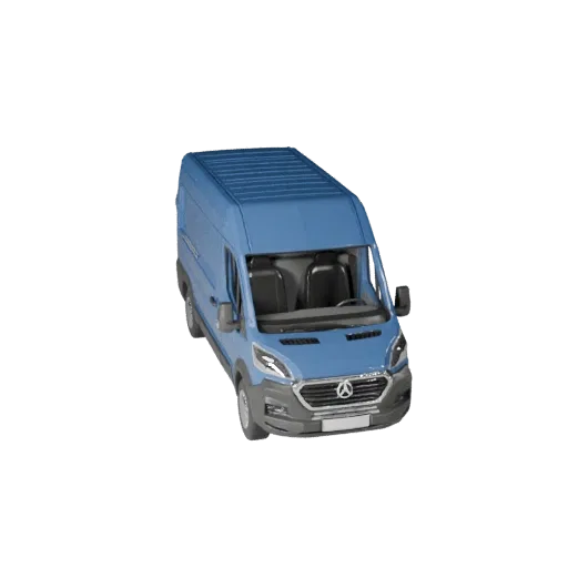 Modèle 3D de fourgonnette de livraison low poly, vue de jeu à trois quarts, actif de véhicule low poly avec masse de véhicule