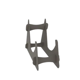 Ein minimalistisches, geometrisches 3D-Modell eines Präsentationsständers mit klaren Linien und abstrakter Form, gerendert in