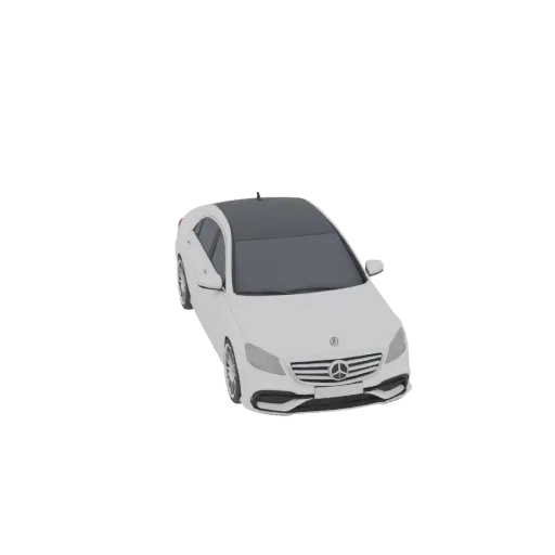 3D model of white Mercedes-Benz S-Class W222 with Brabus body kit, front and side view