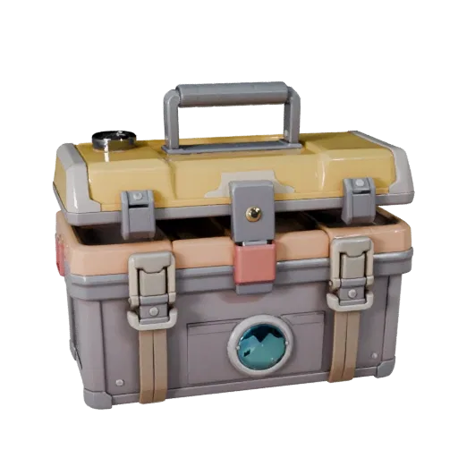 Utility Toolbox Stylized 3D model, stylized isometric render, showing plastic, usable openings.