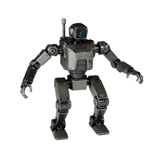 Humanoid Service Robot Realistisches 3D-Modell, Dreiviertel-Studio-Render, zeigt Metallrahmen, Roboterform.
